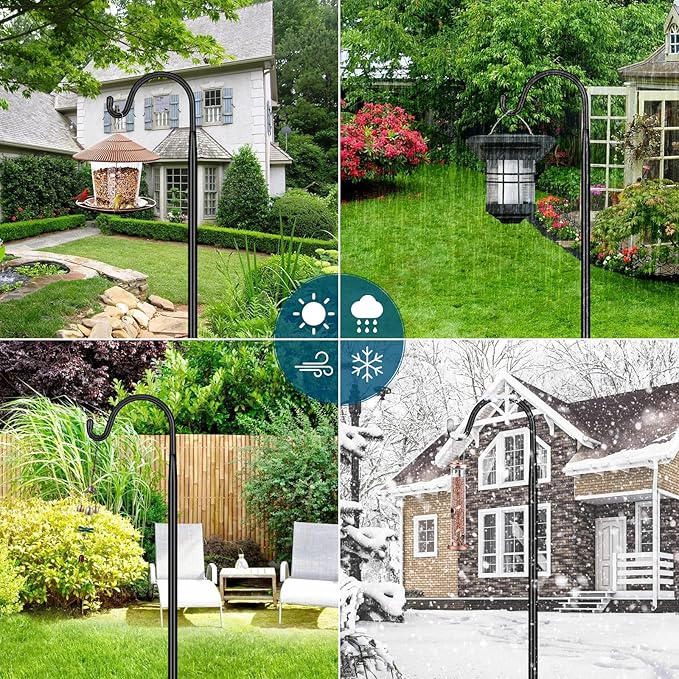 Gtongoko 92 Inch 2 Pack Bird Feeder Poles for Outdoors Heavy Duty, Shepherds Hooks for Outdoor, Hummingbird Feeder Stand, Adjustable Hanger for Plant, Lights, Lanterns Wedding Decor with 7 Prongs Base