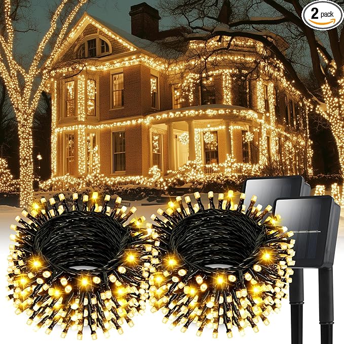 Solar String Lights for Outside, 2 Pack 240 Led Solar Christmas Lights Outdoor Waterproof 82ft Solar Fairy Lights 8 Lighting Mode Solar String Lights Idea for Garden,Courtyards,Trees(Warm White)