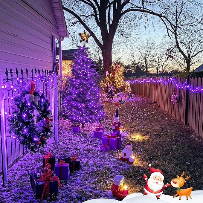 JMEXSUSS 2 Pack Purple Solar Lights Outdoor Waterproof: Each 100 LED 33ft Purple Solar Christmas Lights - 8 Modes Solar Christmas Lights for Outside Tree Holiday Garden Party