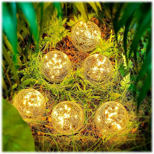 Honoson 3.9 Inch Solar Globe Lights Outdoor Waterproof, Solar Balls for Garden Cracked Glass Ball, Ground Landscape Garden Decor for Patio and Yard Lawn Backyard (6 Pieces)