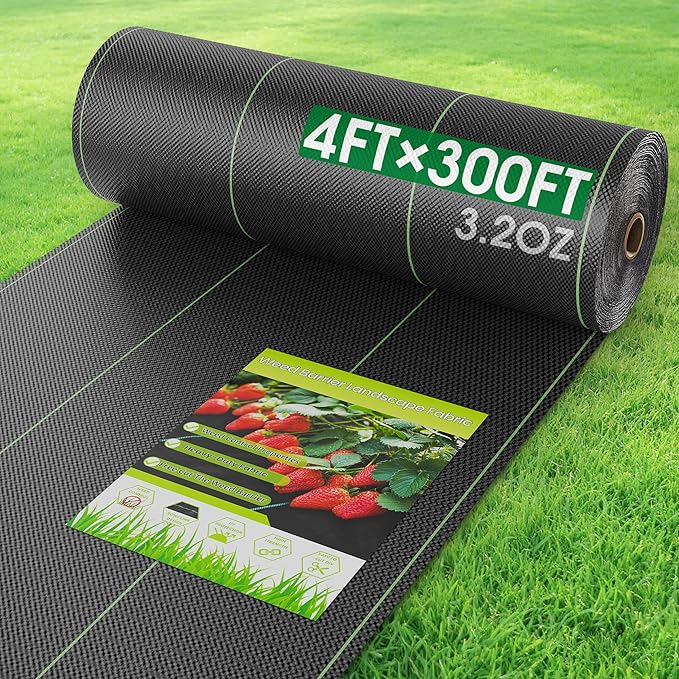 4FTx300FT Weed Barrier Fabric Heavy Duty, Gardening Landscape Fabric Cover Mat, Durable Weed Control Fabric for Garden Bed Cover, Landscaping, Commercial Driveway, Underlayment Use (4x300FTT-3.2OZ)
