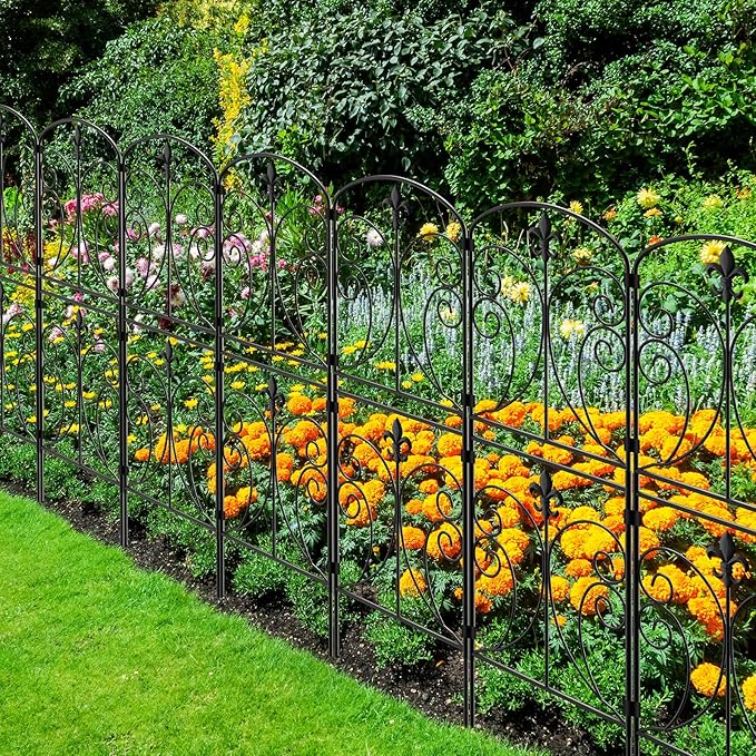 Skcoipsra Decorative Garden Fence 10 Pack, 37.5in(H) x 10.8ft(L) Animal Barrier Fence, Rustproof Metal Fencing for Yard, Dog Rabbits Wire Section Garden Edging Border for Yard Patio Garden, Arched