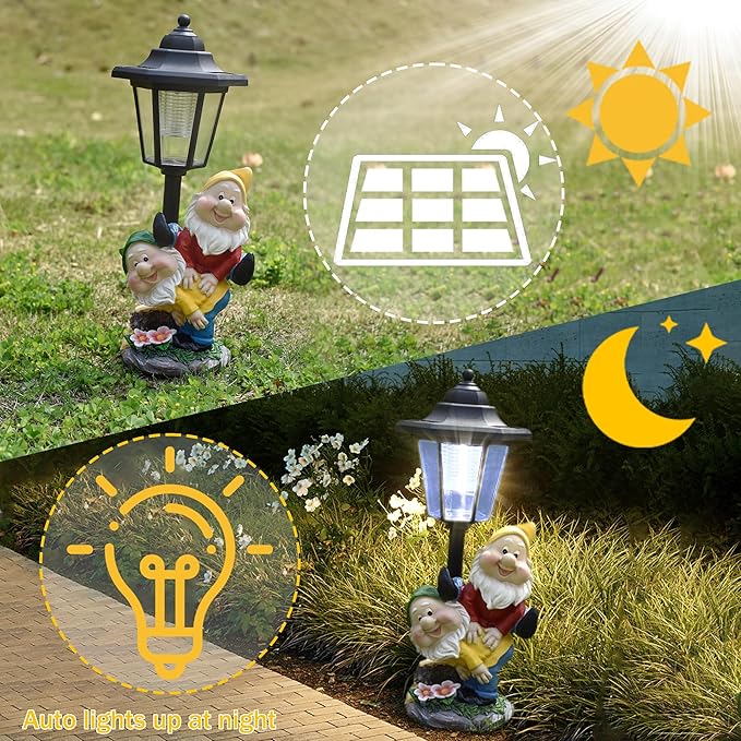 Solar Garden Country Farm Gnomes with Light, Outside-Outdoor Decorations Funny Playing Gnomes for Patio Yard Lawn Walkway Ornaments Clearance Housewarming Gifts for Mom Grandma Birthday