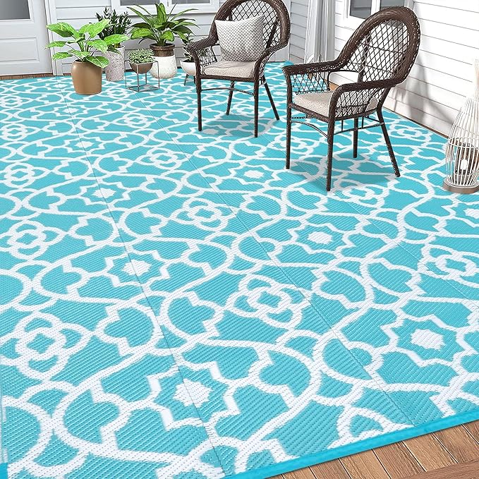 HEBE Outdoor Rug Waterproof 8x10, Plastic Straw Rug Camping Rug, Reversible Outdoor Patio Rugs RV Mat Clearance, Indoor Outside Floor Carpet for Porch,Deck,Camper,Balcony,Backyard