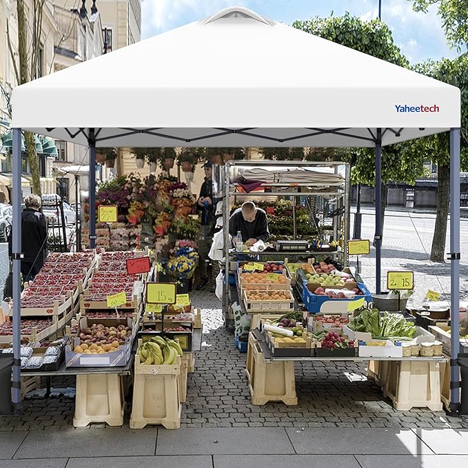 Yaheetech 10x10 Pop-up Canopy Tent w/ 2 Integrated Wheels for Mobility, Waterpoof & Heavy Duty, Instant Sun Shelter with Carry Bag, Weight Bags for Outdoor Camping Beach Patio Parties, White