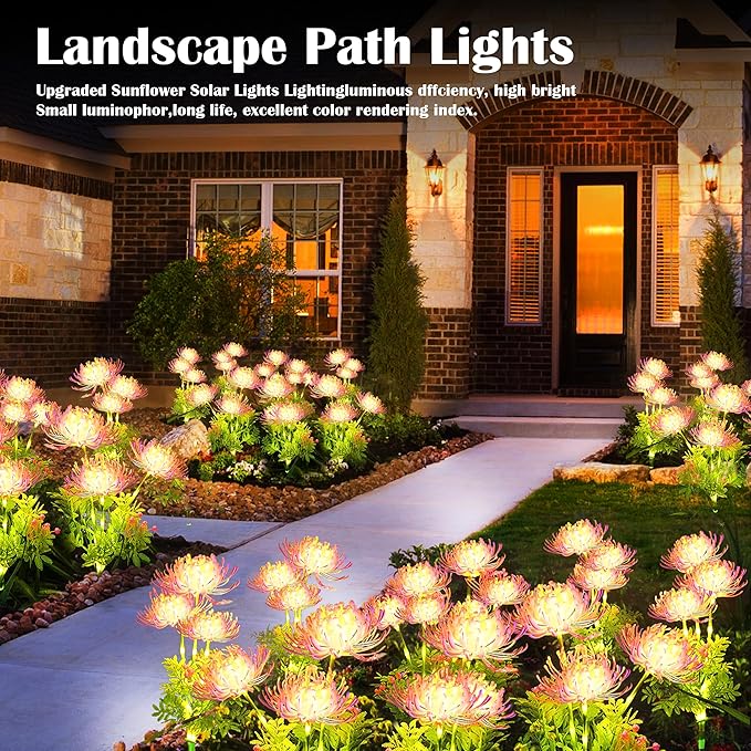 SunKite Solar Garden Lights, Solar Flowers Lights with Glowing Flowers & Stems, Upgraded Solar Panel, Solar Lights Outdoor for Garden,Yard Patio Pathway Decor, Gift for Mother （2 Pack）