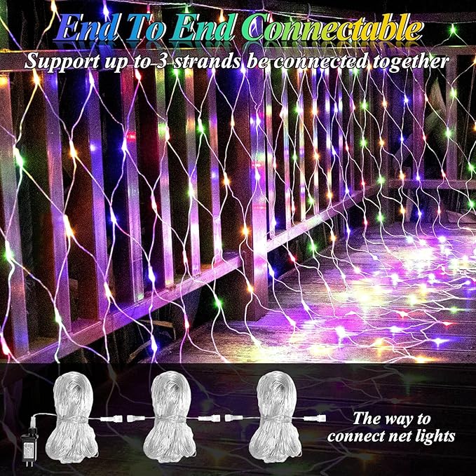 LitHome 204 LED Color Changing Christmas Net Lights, 9.8ft x 6.6ft Connectable Mesh Fairy String With Remote, Waterproof Plug-in Multicolored for Bushes, Garden, Backyard, Outdoor Decor