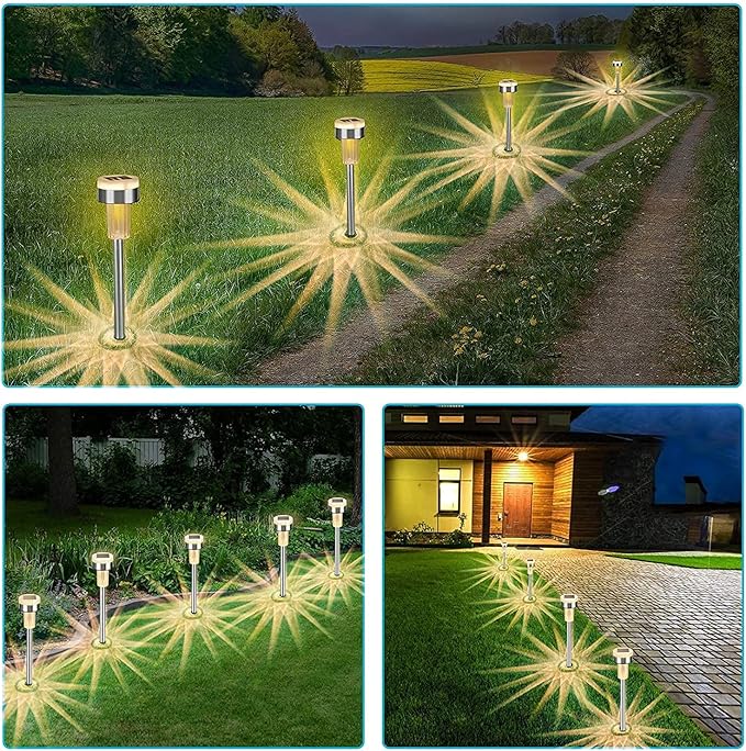 TWINSLUXES 16 Pack Solar Pathway Lights Outdoor Dual Light Source LED Solar Waterproof Pathway Lights for Garden Patio and Walkway Decoration Warm White.