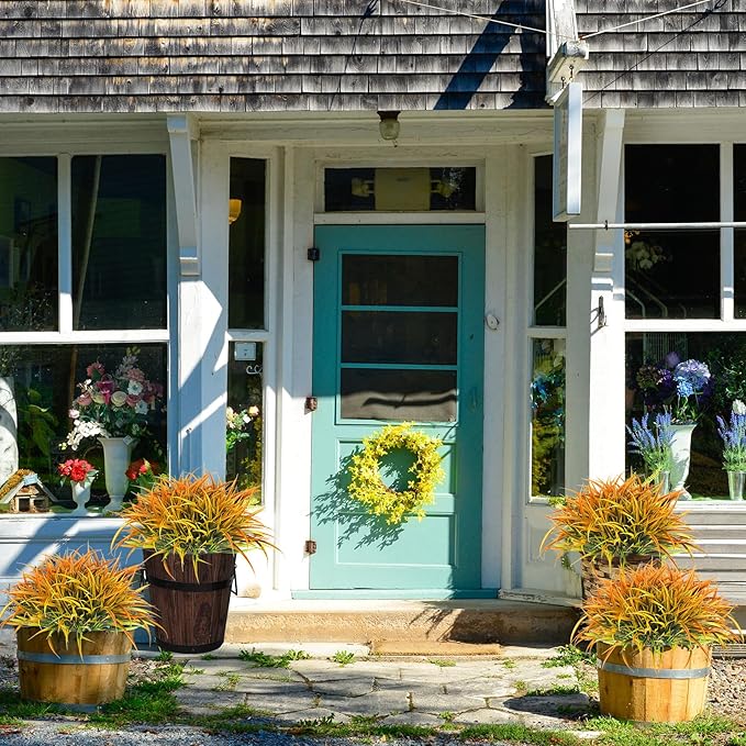 Ouddy Decor 16 Bundles Artificial Fall Plants Outdoor Fake Grass Stems UV Resistant Faux Plastic Plants Shrubs for Autumn Home Garden Pathway Farmhouse Front Porch Harvest Thanksgiving Decor, Orange