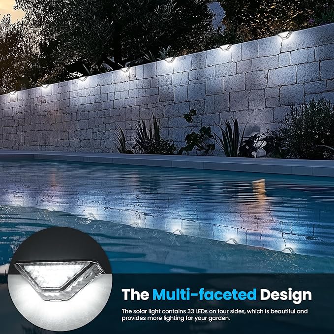 SOLPEX Solar Step Lights Outdoor,Solar Deck Lights for Outside,Two-Sided Stair Lights with 33 LEDs,Waterproof IP65 for Garden,Fence,Deck,Steps,Stair,Porch（16 Pack,Cold White）