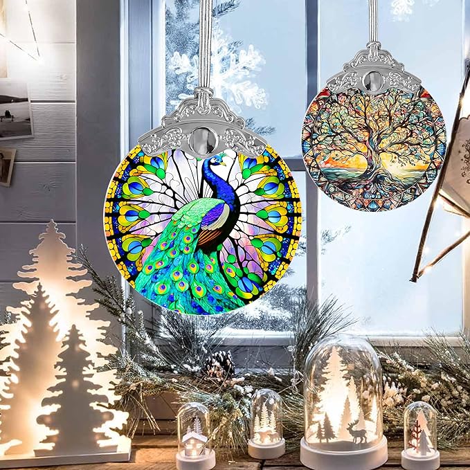 Stained Glass Suncatcher, Jocidea Peacock Ornament, Christmas Ornaments, Holidays Ornaments, Christmas Tree Decor, Peacock Decor for Home, Peacock Gifts