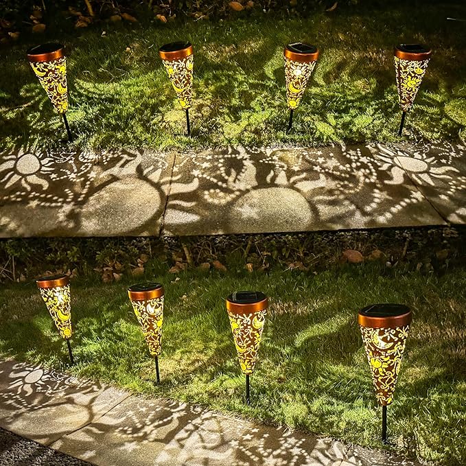 DIBIEECN 6 Pack Sun and Moon Solar Pathway Lights Outdoor,Metal Garden Decorations Outdoor Lights with Patterns and Warm Light,Waterproof Landscape Lighting for Path Patio Backyard Walkway Yard