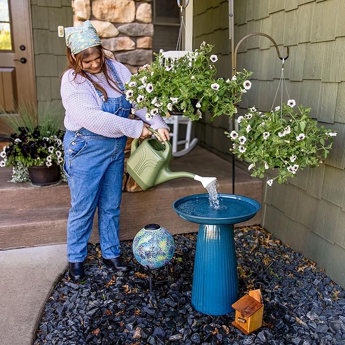 Sunnydaze Gleeful Garden Metal Bird Bath for Outdoors - Large Decorative Iron Birdbath - 23-Inch - Blue Glaze