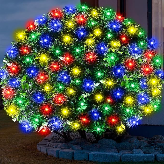 6Ftx4Ft LED Christmas Net Lights Green Wire,Connectable UL Certified Waterptoof Net Lights for Bushes Trees Shurb Garden Outdoor Christmas Decorations