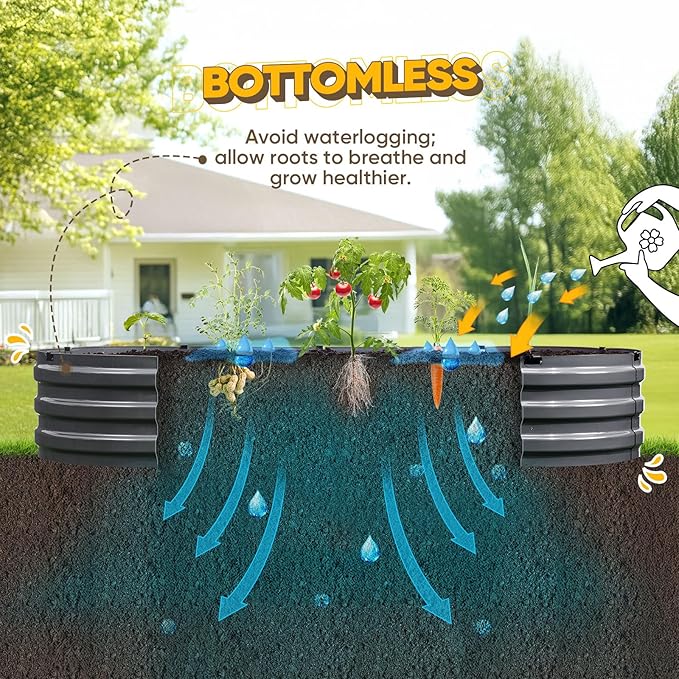 KING BIRD Raised Garden Bed Kit 2025 Upgraded Quick-Setup Galvanized Planter Garden Box Outdoor for Gardening, Vegetables, Flowers, 74x36x12 in, Dark Grey