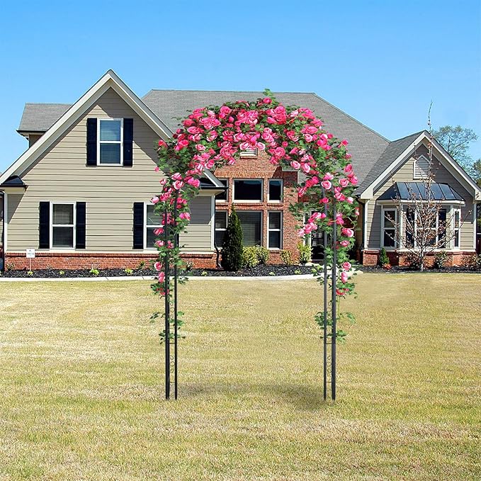 88in Steel Garden Arch Arbor Trellis for Climbing Plants Outdoor,Yard,Garden,Climbing Plants 7ft Decorative Wire Lattice,Outdoor Wedding Arch(Black)