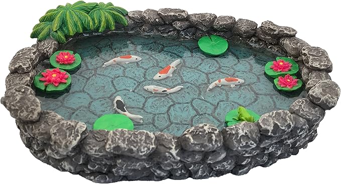 GlitZGlam KOI Miniature Pond for a Fairy Garden. A Miniature Pond for a Miniature Fairy Garden and Enchanted Garden Accessories