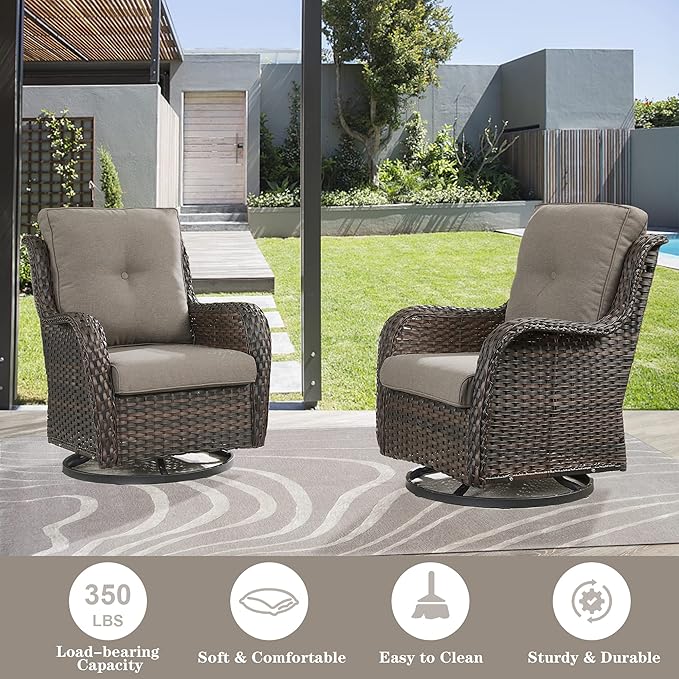 4 Pieces Patio Furniture Sets, Wicker Patio Swivel Glider Chair with Ottomans, Outdoor Furniture Set for Outside Porch, Deck, Balcony, Garden