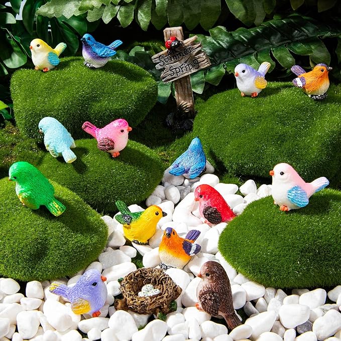 36PCS Miniature Cute Bird Decorative Figurines - Dollhouse Accessories, Mini Resin Birds Toy for Garden Crafts, Micro Landscape Home Meetings Decoration, Cake Topper (11 Styles)
