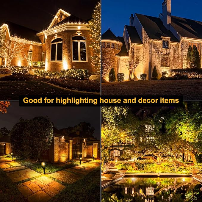 LED Spotlight Outdoor,Low Voltage Landscape Lighting IP65 Waterproof with US Plug, 3000K Warm White Outdoor Spot Lights for Yard Flag Pole House Garden Tree(6-in-1)