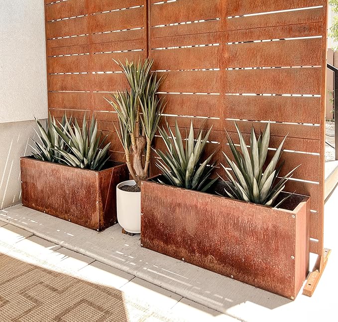 DIY CARTEL Corten Steel Rectangular Outdoor Planter Box, Rustic & Modern Farmhouse Design, Large Raised Metal Garden Bed for Commercial & Residential Use (36in x 16in x 16in)