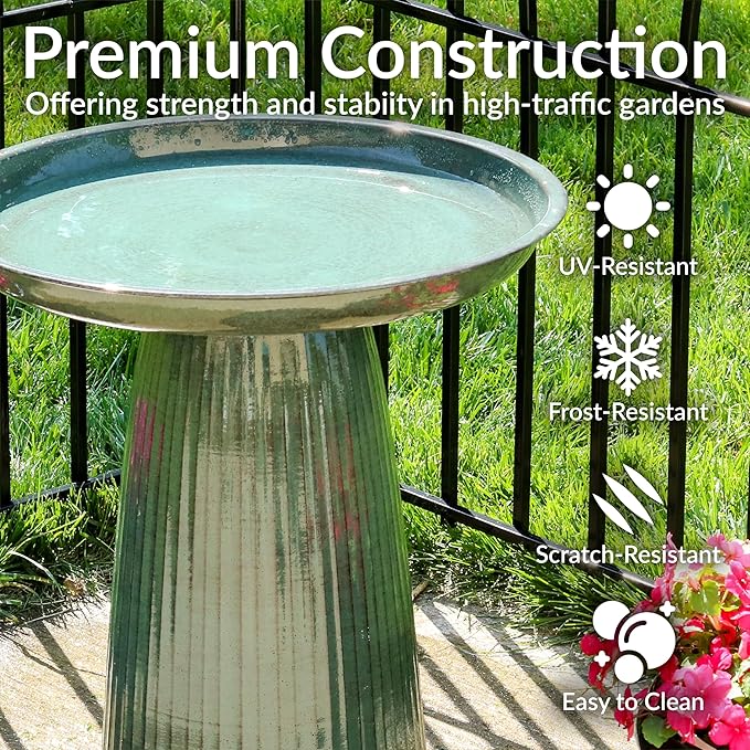 Sunnydaze Gleeful Garden Metal Bird Bath for Outdoors - Large Decorative Iron Birdbath - 23-Inch - Green Glaze