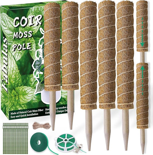 Moss Pole 58.7 Inch - Monstera Plant Support 5 Pack, 17.5" and 12" Plant Stakes for Indoor Plants Coco Coir Moss Pole Sticks for Climbing Potted Live Plants, Pothos, Philodendron