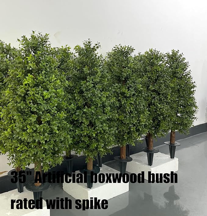 3FT Artificial Boxwood Bush Topiary Tree UV Resistance Rated with Spike. Easy to Push in The Ground.Plant Looks Great in a Planter Anywhere. Indoor/Outdoor Decor 2 Pack
