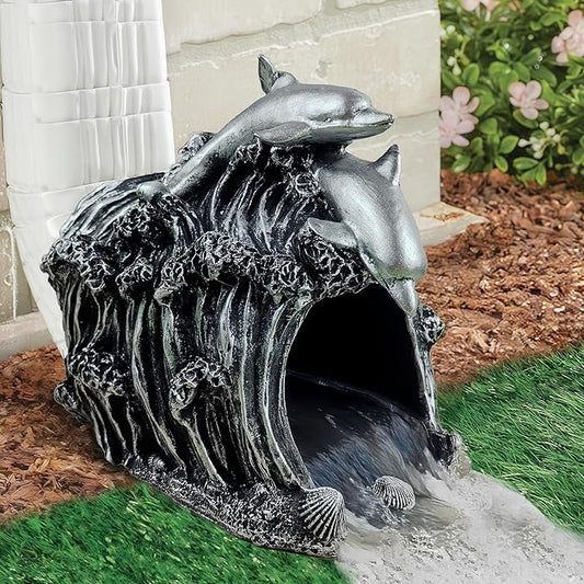 Dolphin Statue 3" x 4" Gutter Downspout Extension,Garden Outdoor Animal Decor Sculpture, Gutter Diverter Rain, Splash Block, Decorative Gutter Extender Diverter Ornament