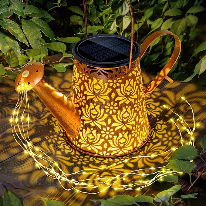 Watering Can Light Solar Powered: Garden Lights Waterproof Outdoor Yard Decoration - Flower Lanterns Hanging Patio Proch Pathway Decor - Gardening Birthday Gifts for Women Mom Wife Grandma