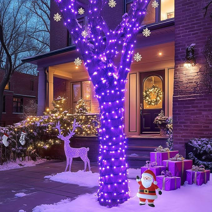 JMEXSUSS 2 Pack Purple Solar Lights Outdoor Waterproof: Each 100 LED 33ft Purple Solar Christmas Lights - 8 Modes Solar Christmas Lights for Outside Tree Holiday Garden Party