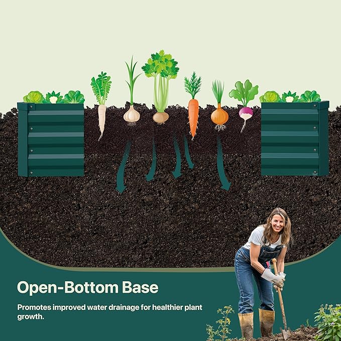 Raised Garden Bed Green, 6x3x1ft Galvanized Raised Garden Beds Outdoor for Vegetables Flowers, Raised Bed Planter Box, Metal Raised Garden Bed Kit with Gloves and 3ftx30ft Weed Barrier Fabric