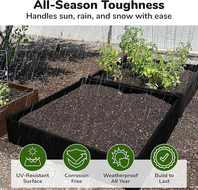 Raised Garden Bed - 4x4 ft Planter Box - Black HDPE - No Tools Needed - DIY Kit for Urban Gardening, Flowers, Herbs & Vegetables - Made in The USA