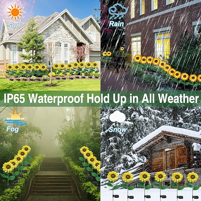 TYNLED Sunflower Solar Garden Lights, 2 Pack Outdoor Solar Powered Garden Stake Lights Waterproof Decoration Flower Landscape Lights for Garden Patio Pathway Backyard