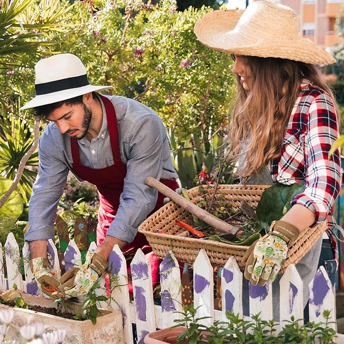 HLDD HANDLANDY Work Gloves for Women and Ladies, Leather Gardening Gloves Flexible Mechanic Working Gloves