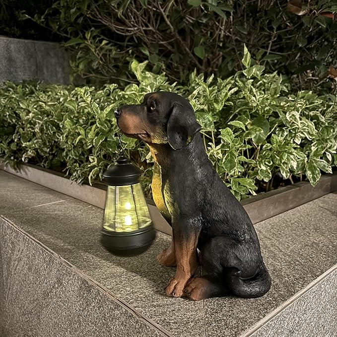 Garden Dog Statues Outdoor Decor, 10.6" Solar Light Dog Statue with Lantern, Puppy Solar Dog Figurine Sculpture for Outdoor Gardens Patio, Lawn, Yard, Housewarming Ornament Gift