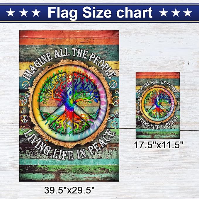 FLAGWIX Peace Sign Flag, Hippie Decorations - 4th of July Decorations For Home, Yard Decor, House Flag 30x40 - Peace Sign, Hippie, Boho Decor, Double Sided, Heavy Duty Canvas Flag Indoor Outdoor