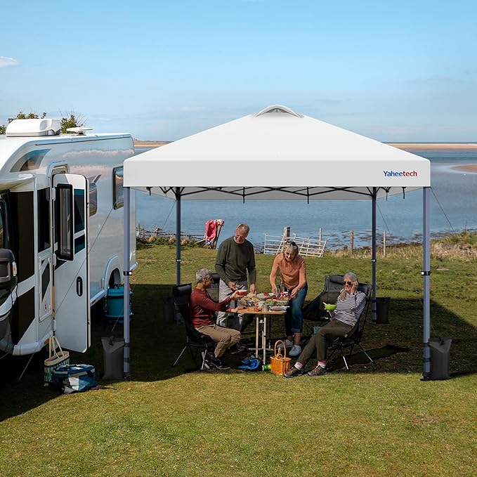 Yaheetech 12x12 Pop-up Canopy Tent w/ 2 Integrated Wheels for Mobility, Waterpoof & Heavy Duty, Instant Sun Shelter with Carry Bag, Weight Bags for Outdoor Camping Beach Patio Parties, White
