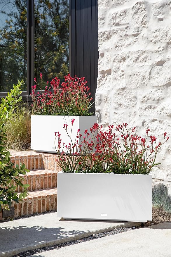 Veradek Block Series Long Box Planter - Large Rectangular Planter for Indoor or Outdoor Patio/Porch | Durable All-Weather Use with Drainage Holes | Modern Décor for Tall Plants, Flowers or Shrubs