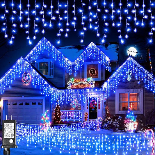 Christmas Icicle Lights Outdoor, 66ft 640 LED Icicle Lights for Outside with 8 Modes Timers, Waterproof Plug in Connectable Twinkle Light for Indoor Window Patio Yard Wedding Decorations, Blue