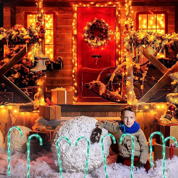 26" Christmas Candy Cane Pathway Markers Lights, Set of 10 Pack Christmas Outdoor Decorations Candy Cane Lights for Yard Patio Garden Walkway Indoor Décor Landscape Path Festival Holiday, Green