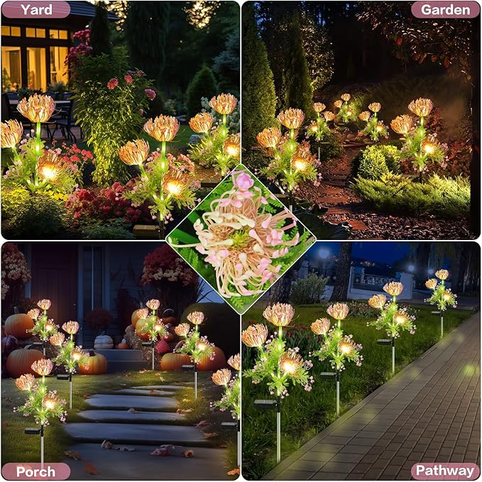 Solar Garden Lights Outdoor, 6 Pack Solar Flowers Lights,18 Head Waterproof Flower with Glowing Stems, Solar Lights Outdoor for Yard, Pathway, Garden Decor & Gardening Gift