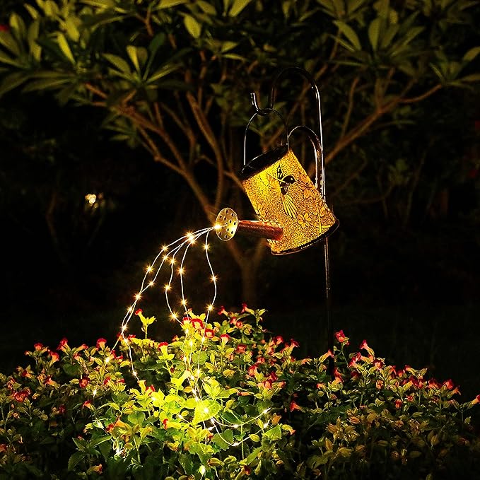 Morestar Solar Garden Fairy Lights Decorative Outdoor(Warm White),Solar Watering Can Hummingbird Lights,Metal Waterproof Hanging Solar Lantern,Christmas Gift for Mom Grandmom for Patio Yard Lawn Decor