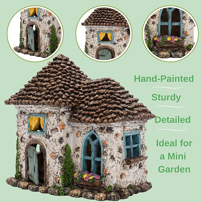 Fairy Garden House Kit - Fairy House, Fairy Garden Accessories Outdoor & Fairies for Fairy Garden – Fairy Houses for Gardens Outdoor - 4 Piece Kit for Adults
