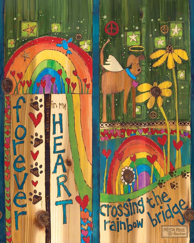 Studio M Art Pole, PVC Weather Resistant Pole with Vinyl Bowl 20 inches Tall Outdoor Decoration for Gardens, Patios, Yards, Landscaping and Birding Accessories, Crossing The Rainbow Bridge