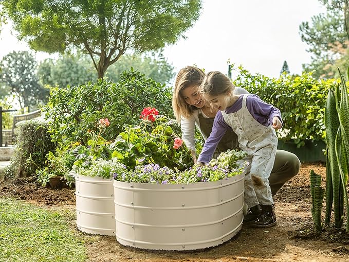 Galvanized Raised Garden Beds Outdoor // Planter Raised Beds for Gardening, Vegetables, Flowers // Large Metal Garden Box (White) // Tool-Free Assembly