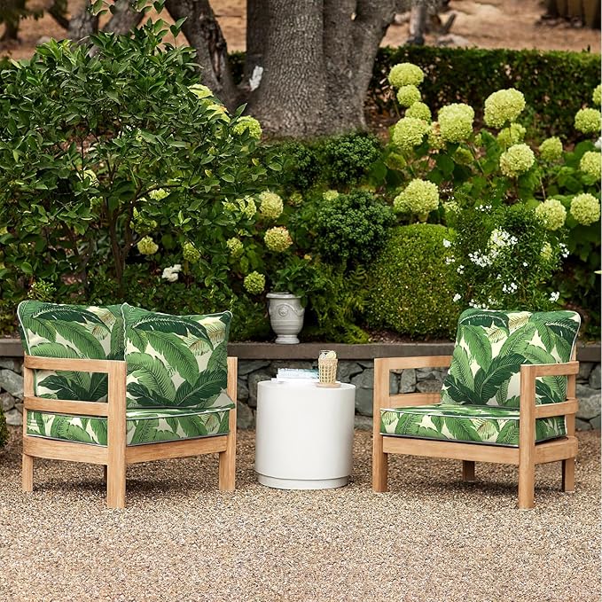 LVTXIII Outdoor Deep Seat Cushion 24"x24"x4" Patio Seat and Back Cushion Set Seasonal Chair Cushion for Dining Arm Chairs, Wicker Chairs and Garden Furniture Decoration, Swaying Palms Green