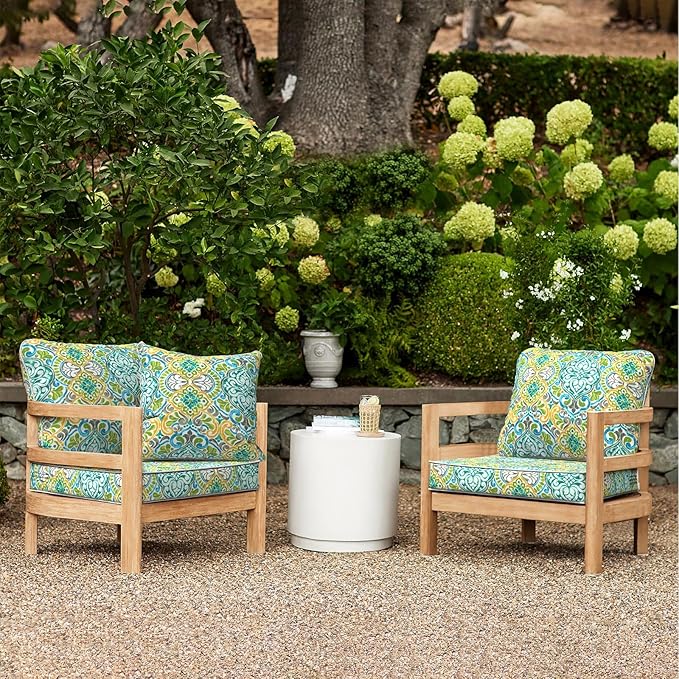 LVTXIII Outdoor Deep Seat Cushion Patio Seat and Back Cushion Set Seasonal Chair Cushion for Dining Arm Chairs, Wicker Chairs and Garden Furniture Decoration, 24"x24"x4", Damask Green