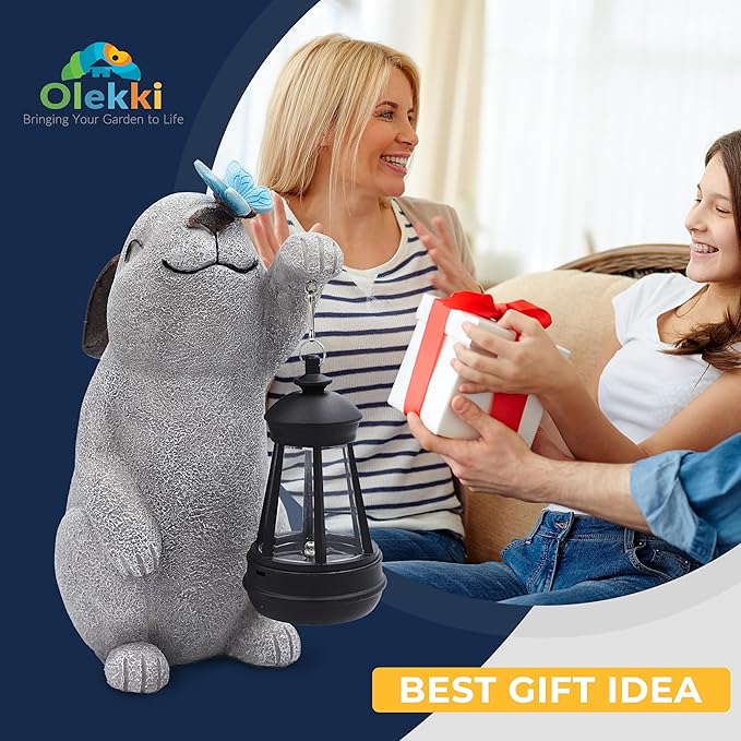 Solar Rabbit Statues for Garden Decor - Outdoor Bunny Figurine with Solar Lantern for Yard Patio Lawn Balcony Ornaments - Garden Gifts for Mothers Day, Grandma, Easter