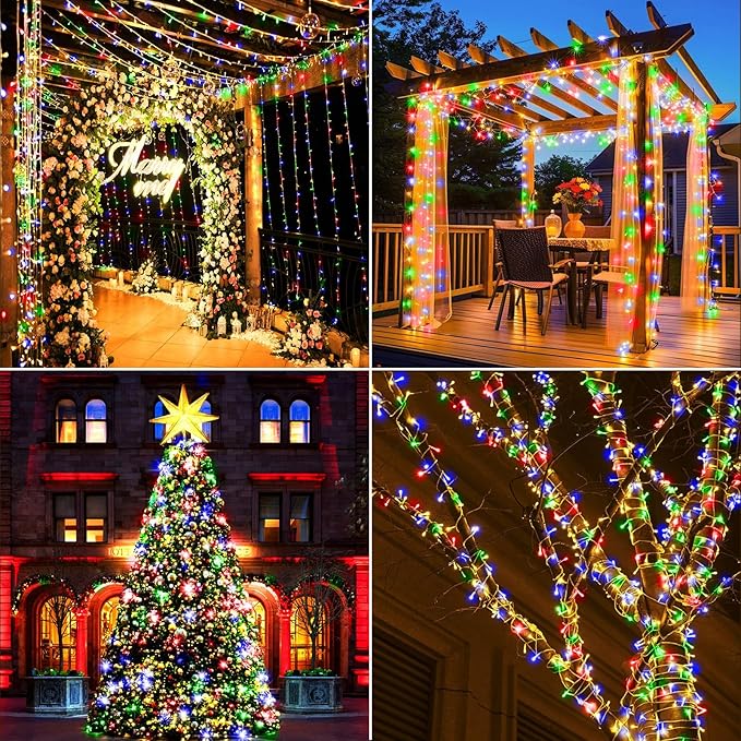 KNONEW 197FT 500 LED Christmas String Lights Outdoor Color Changing 11 Modes Timer Fairy Light Plug in Waterproof Lights for Xmas Tree Yard Wedding Decorations (Cool White to Multicolor)